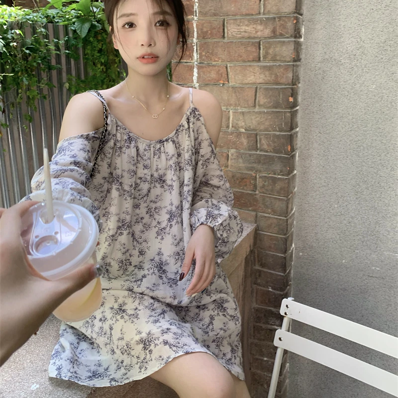 Dresses for Women Loose Fashion Sweet Girlish Summer Off-shoulder Harajuku Korean Style Slouchy Beachwear Vacation Soft Tender