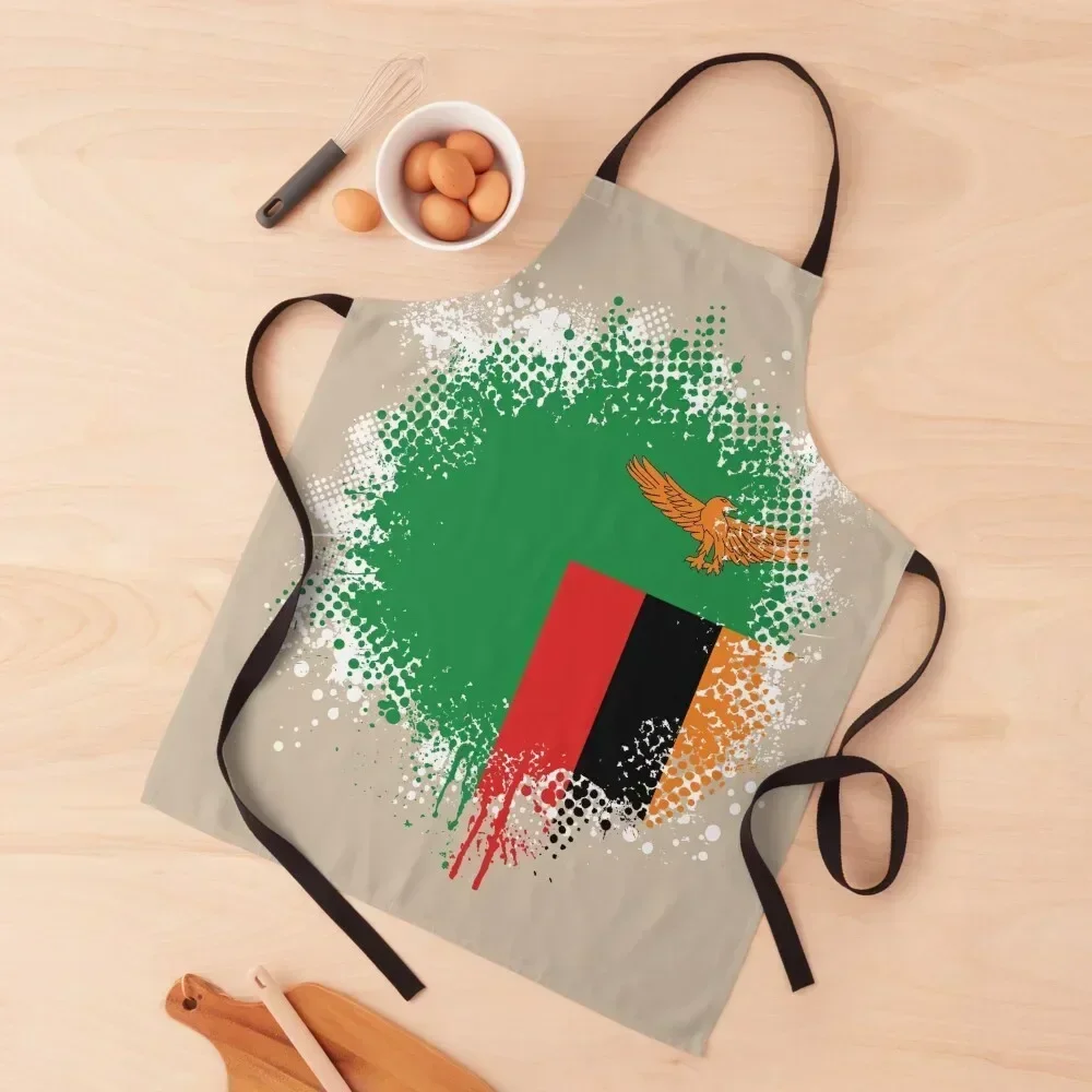 

Flag of Zambia - Splat Apron for women with pocket kindergarten teacher Chef Uniform Customizable Apron