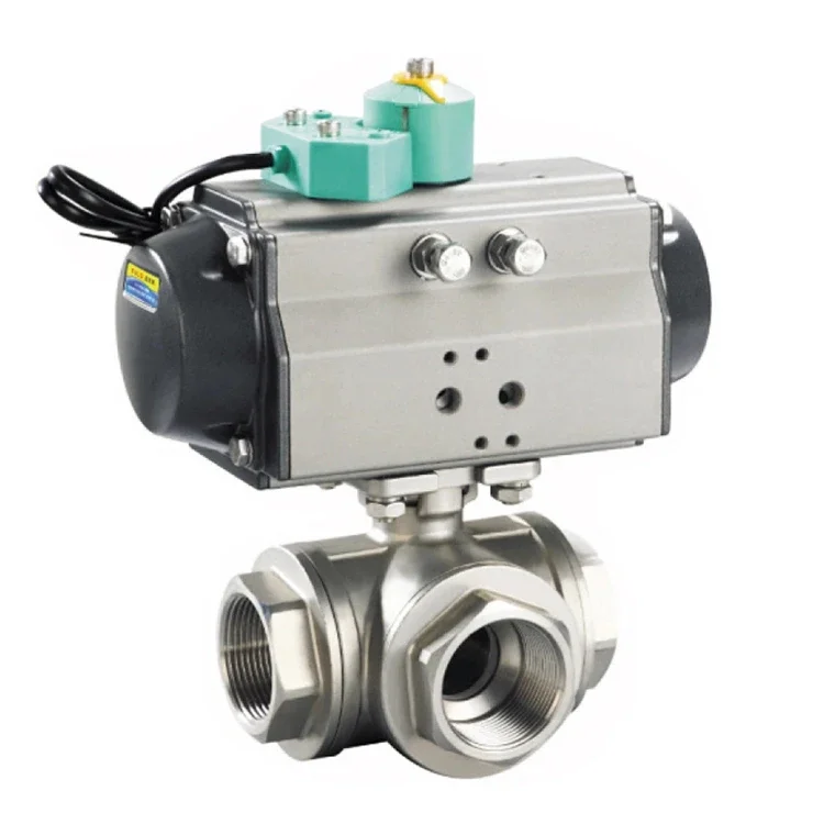 304 stainless steel pneumatic NPT three way thread ball valve T type L type