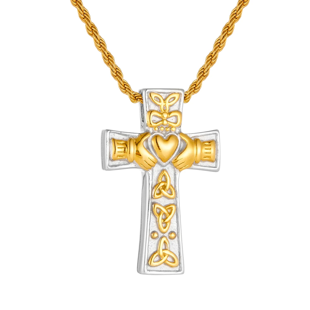 Goldene Herz-Gebets-Kreuz-Urnen-Halskette – Gedenkschmuck aus Edelstahl für menschliche Asche, Andenken-Anhänger – Detail 1