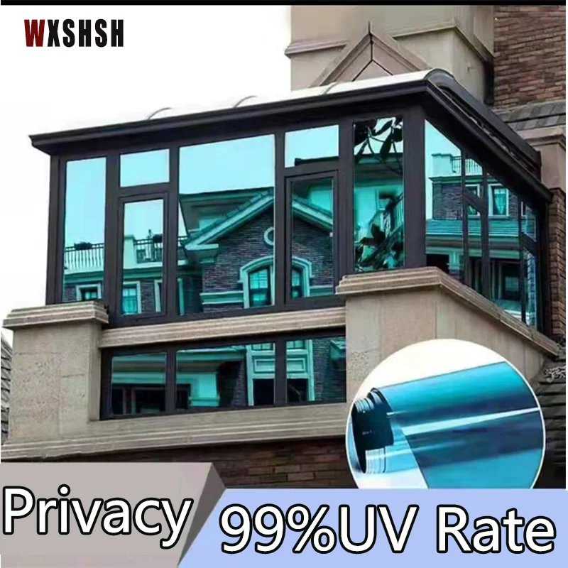 Window film anti look Daytime Privacy Perspective UV-Proof  Glare Reduction Removable Stained Roll Foils 90cm Width Blue Silver