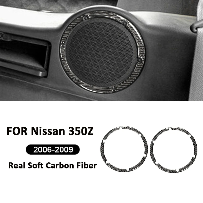 

For Nissan 350Z 2003-2009 Carbon Fiber 2PCS Car Rear Horn Audio Speaker Tweeter Frame Decoration Sticker Interior Accessories