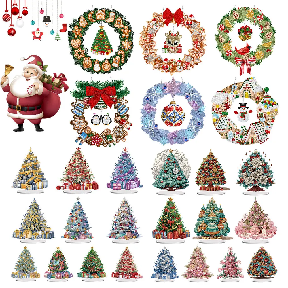 Christmas Ornament Wreath Special Shaped Diamond Painting Hanging Wreath Xmas Bell Christmas Spot Drill Garland Xmas Snowman