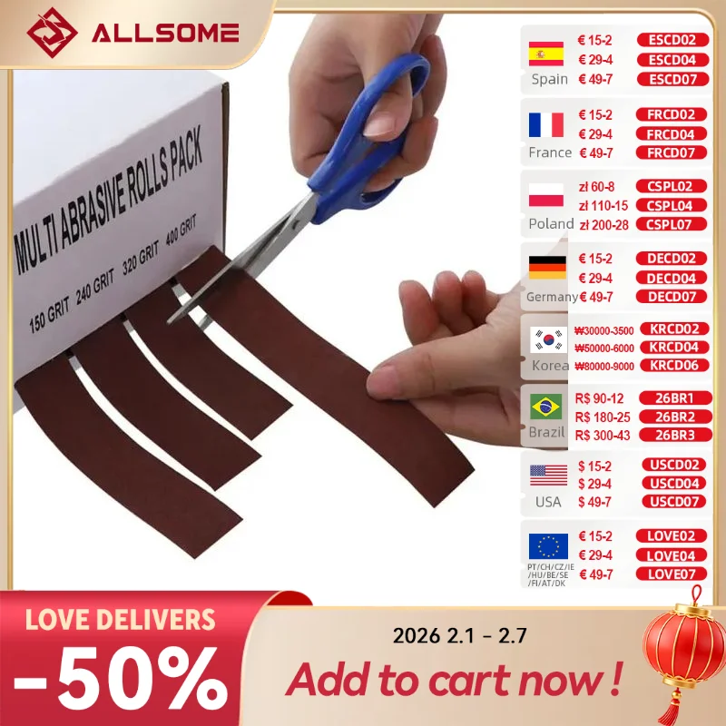 

Allsome 25 мм x 6 м шлифовальные ремни 4 шт. ленточный шлифовальный станок бумага оксид алюминия идеально подходит для шлифования краски из дерева и металла