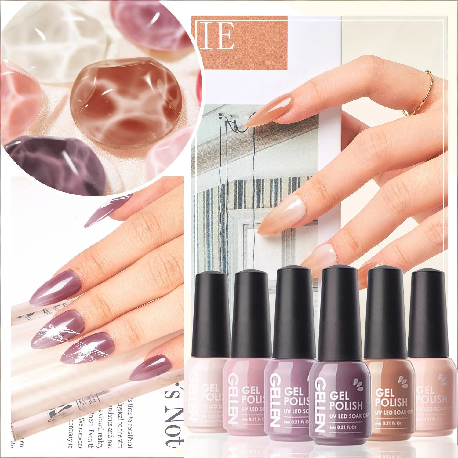 

GELLEN UV LED Soak Off Гель-лак для ногтей Желе 6 шт. Набор с портативной лампой телесного цвета Розовый Коричневый в домашнем салоне Nails Art DIY Женский подарок