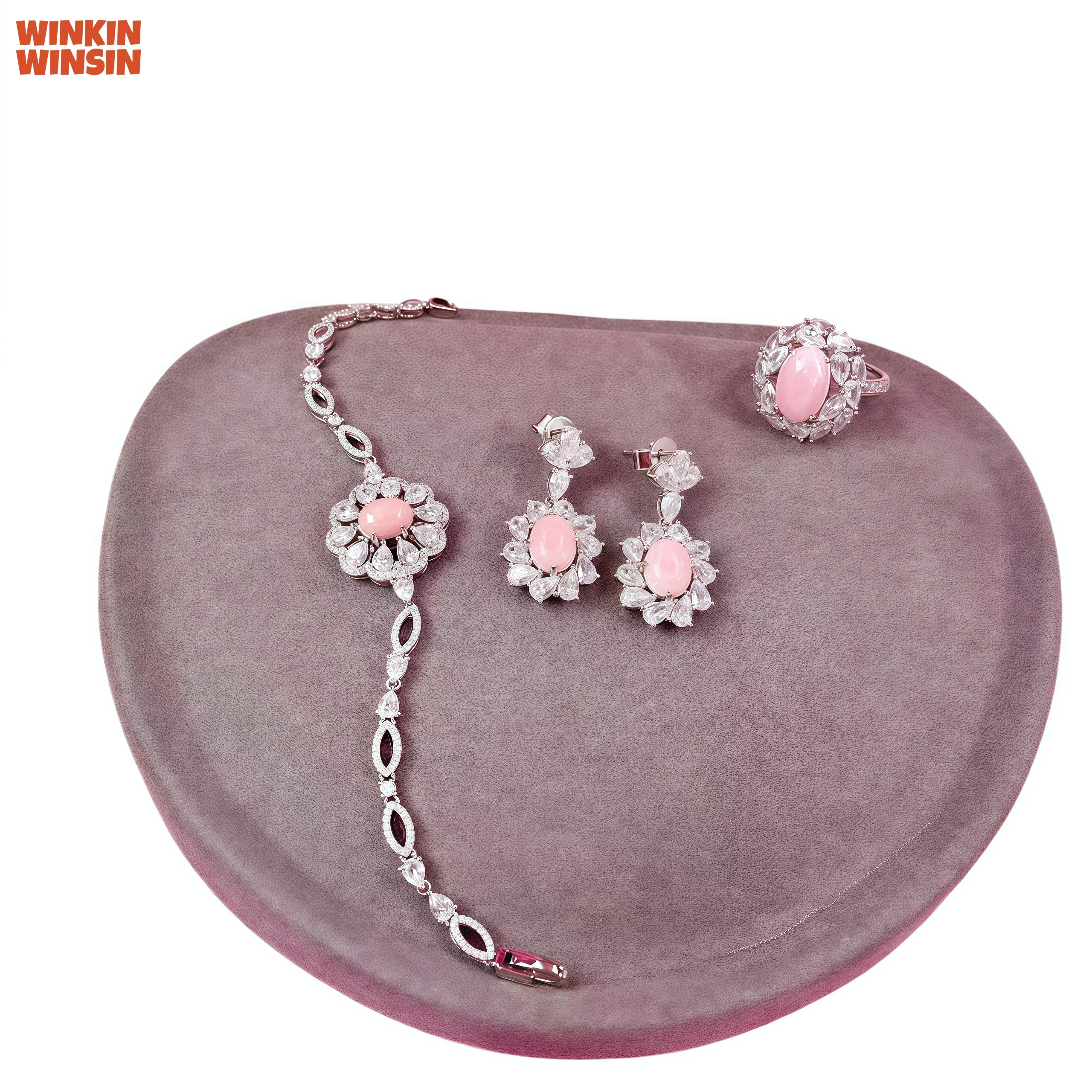 

WINKIN WINSIN Brand MGI Silver Jewelry Super Fairy Natural Conch Pearl Pink Pearl Earrings Ring Set