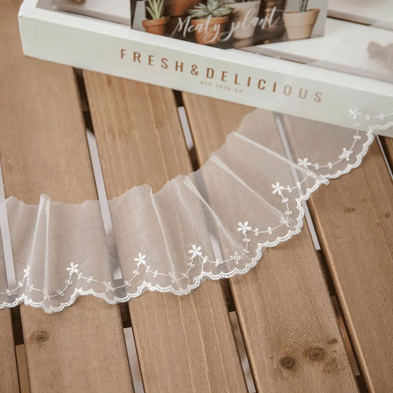 Lolita White Lace Ribbon, Sewing Accessories, 3D Butterfly Embroidery, Mesh Trimmings for Dress, Home Decorative DIY Crafts, 15Y