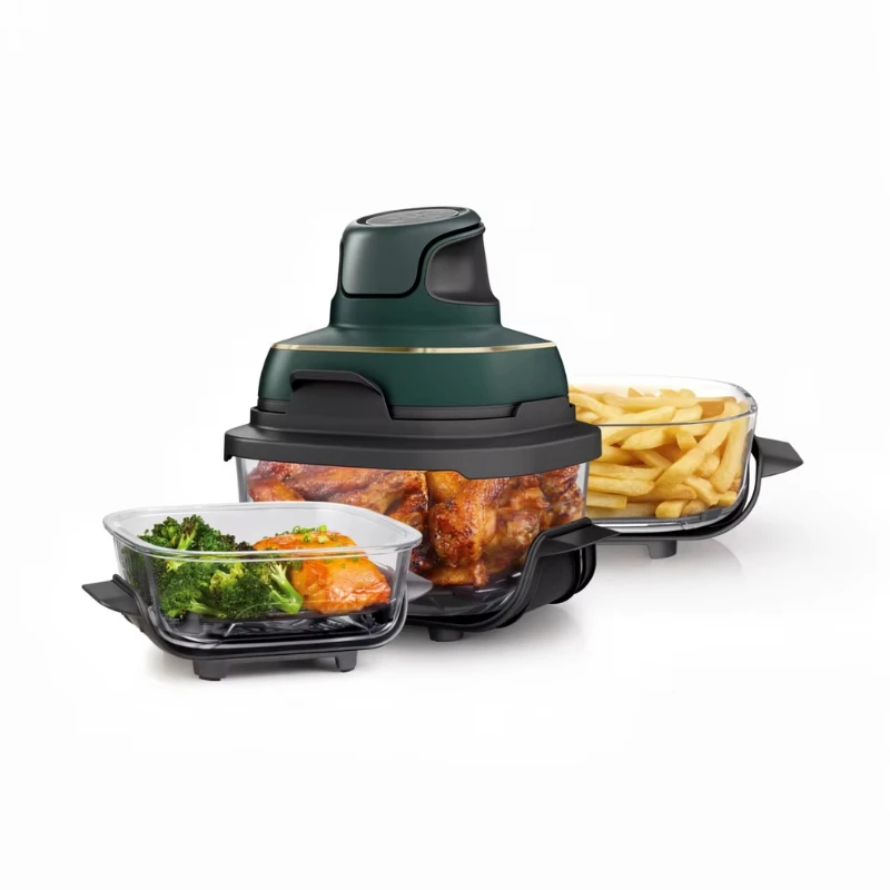 5 in 1 Portable Glass Air Fryer with Baking Function, Fresh Tray, Storage Cover, Microwave Oven