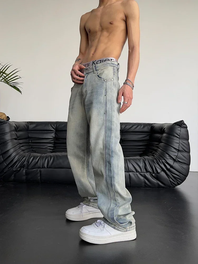 2024Autumn Fashion Retro High Quality Hiphop Pants Straight Wide Leg Denim American Style Patchwork Jeans Loose Trousers