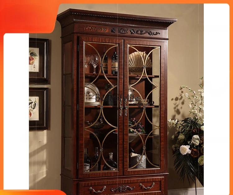 

American double-door wine cabinet decoration two-door storage, solid wood dining side tea cabinet