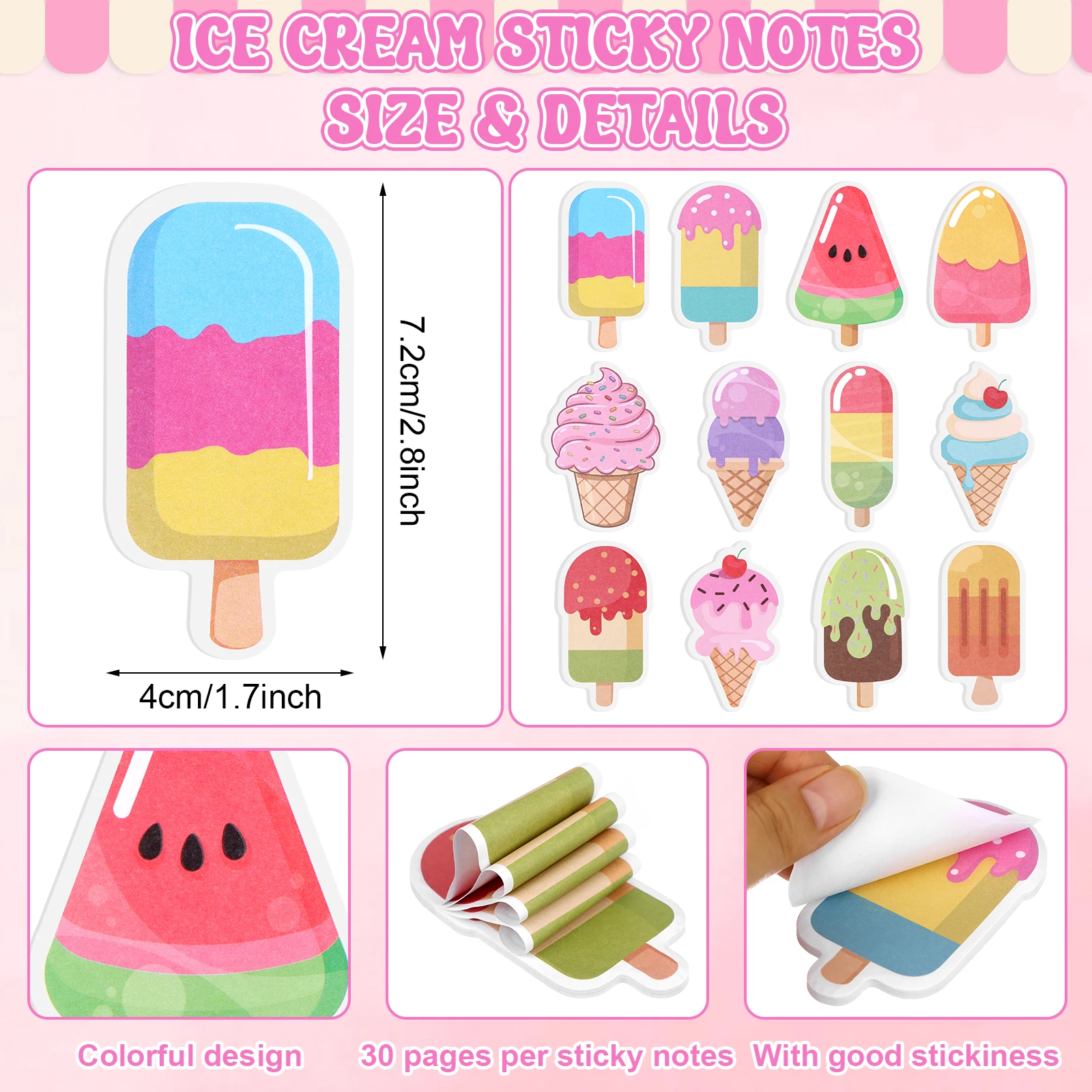 48 قطعة أقلام مخروط الآيس كريم مع ملاحظات لاصقة الآيس كريم لوازم الحفلات عدة متنوعة الصيف الفاكهة المصاصة عصا العودة إلى المدرسة هدية #3