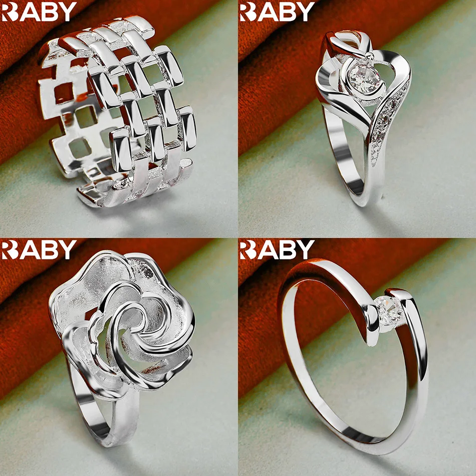 

URBABY 925 Sterling Silver Size 7-10 Geometric Ring For Women Men Fashion Jewelry Charm Grace Wedding Engagement Accessories