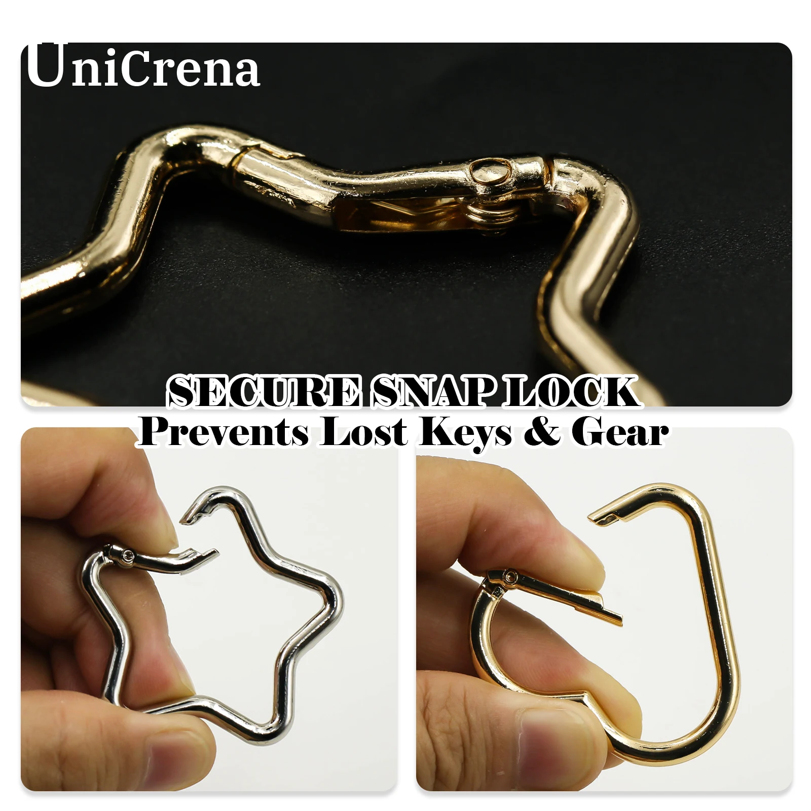 Unicrena Herzkarabiner 4 Stück, Federhaken für Schlüsselanhänger, Karabinerring für Rucksack, Schlüssel, Reisen, Camping und Großhandelslieferungen – Detail 2