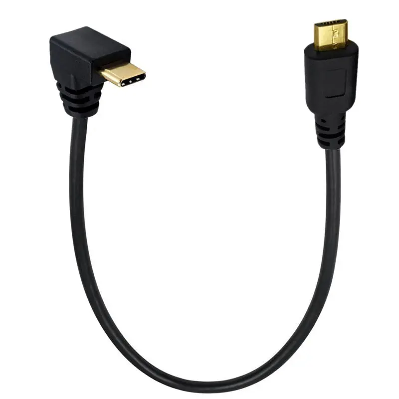25cm OTG Gold-Plated USB Type-C Male U-Shaped Elbow to V3 Mini 5Pin/Micro 5P Male OTG Data Cable