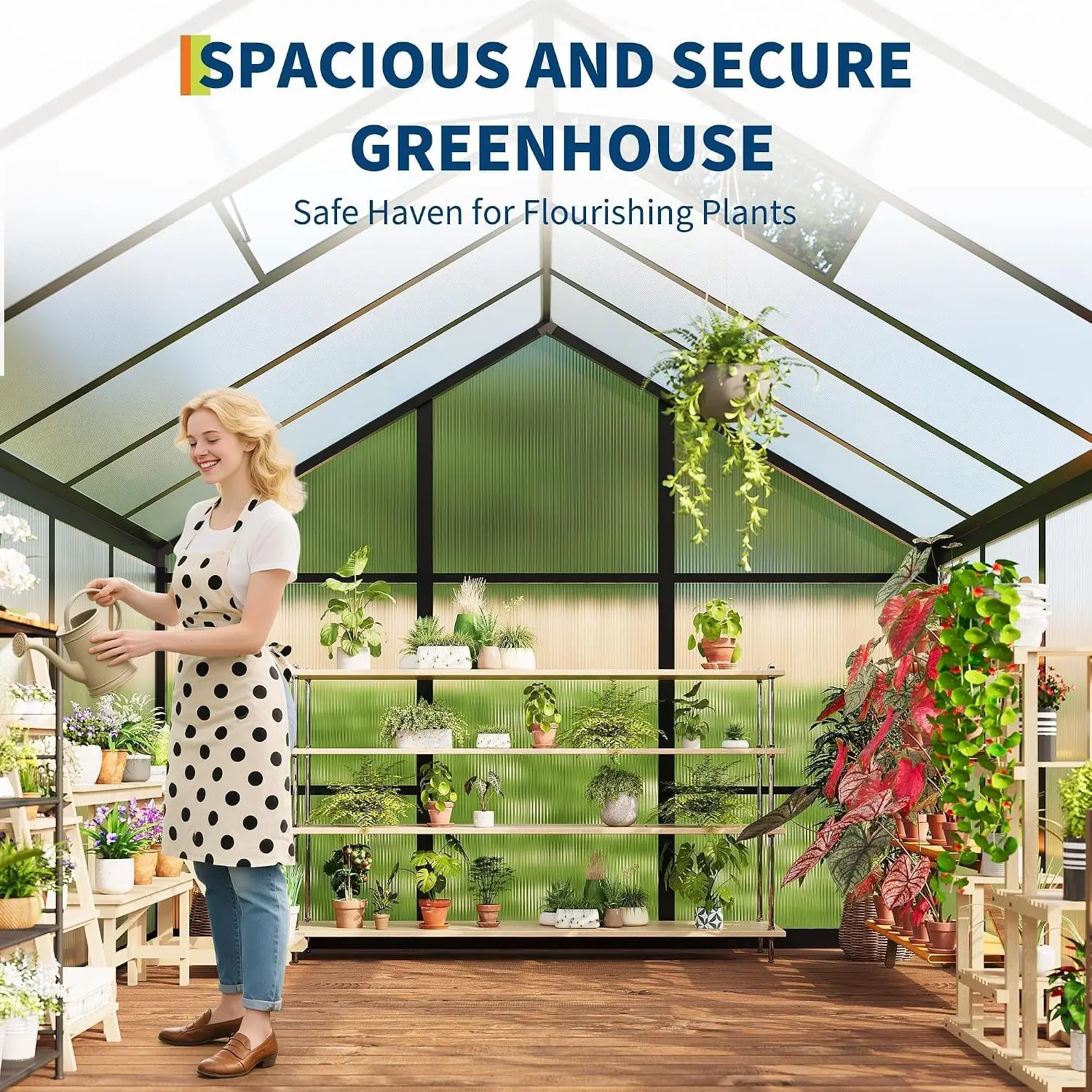 6x10 FT Greenhouse, Outdoor Sliding Door, Polycarbonate Greenhouse with Aluminum Frame, Lockable Door and Ajustable Roof Vent
