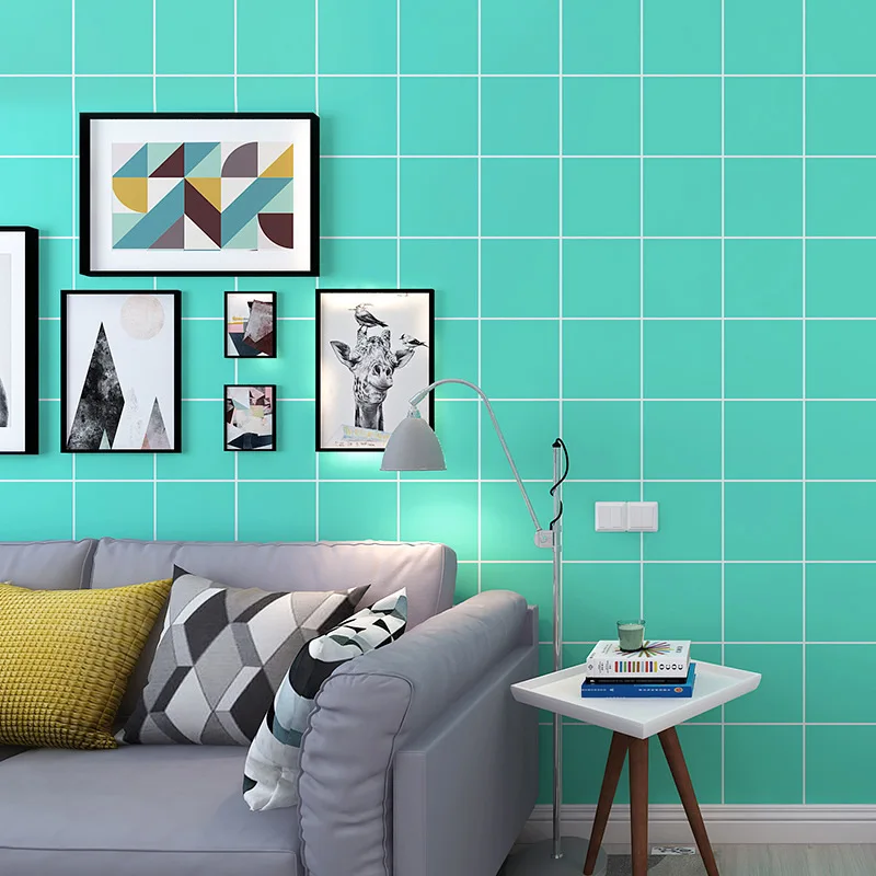 

Tiffany Blue Wallpaper Teal Nordic Style Ins Geometric Square Modern Minimalist Background Wall Mural
