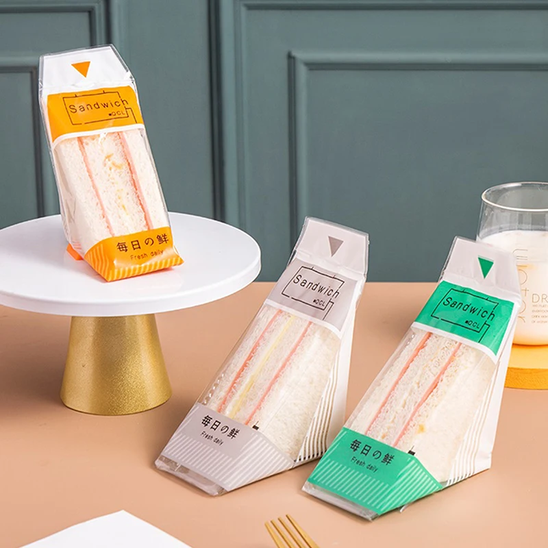 Embalaje para sándwich de piezas, bolsa transparente, triangular, desechable, 100