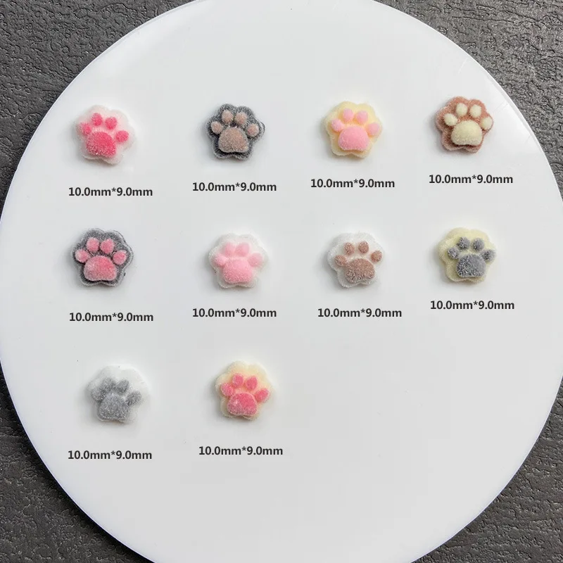 Winter Flocked Cat Paw Cartoon Nail Art Accessories Colorful 3D Bear Paw Resin Nail Charms DIY 10pcs Manicure Decorations Parts