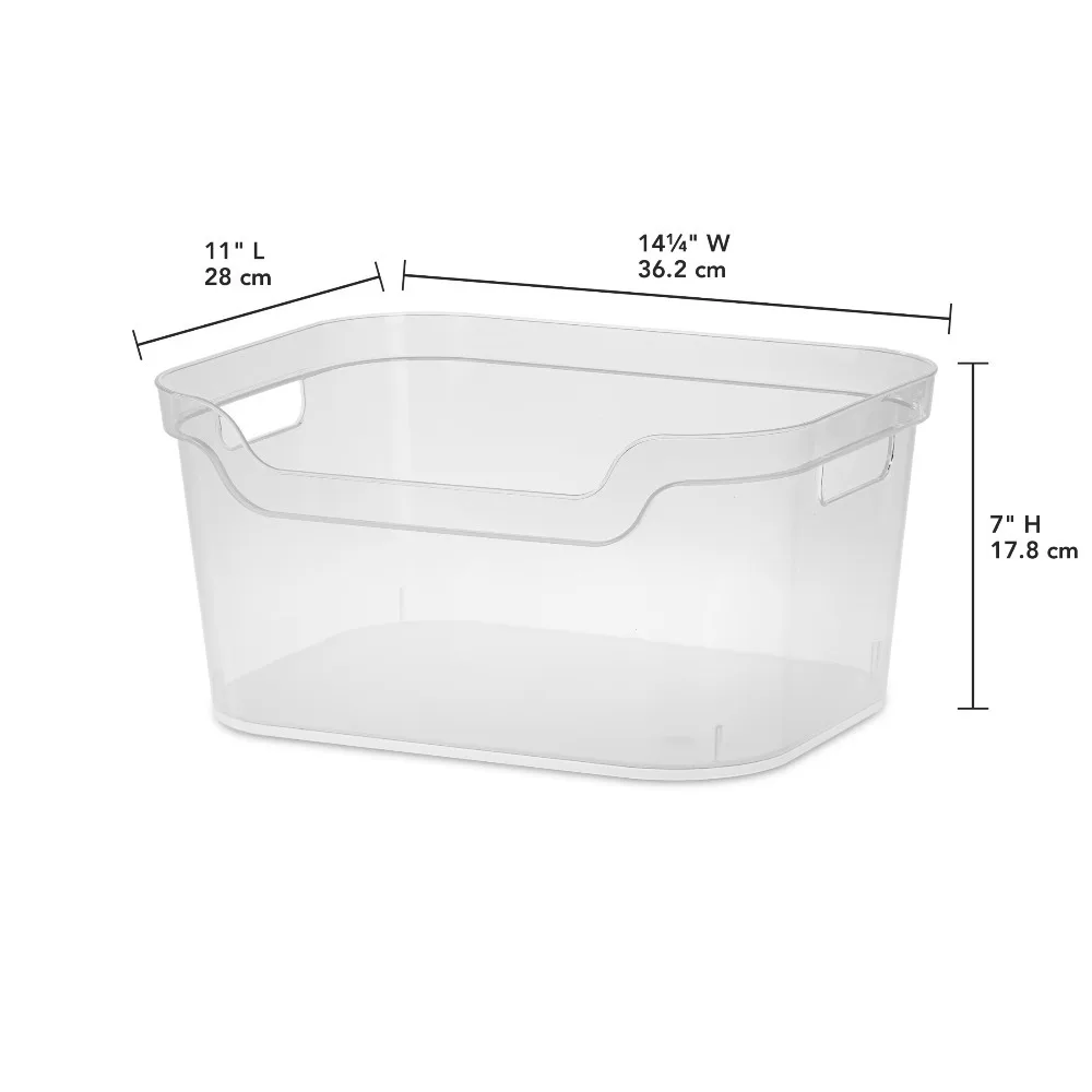 Large Clear Plastic Storage Bin with Easy Access Scoop Front for Home Organization view 2