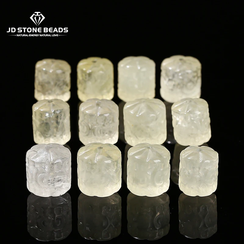 

1 Pc Natural Stone Carved Lemon Quartz Patterned Cylindrical Tube Shape Bead For Jewelry Making Diy Necklace Bracelet Accessory