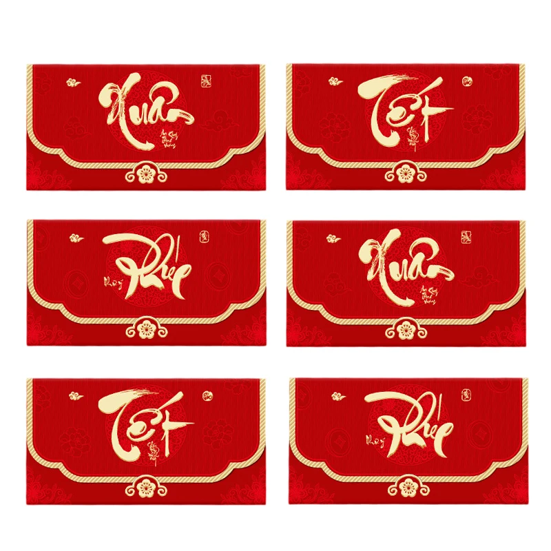 

Горячая распродажа: Набор из 6 красных конвертов на 2026 год с вьетнамским культурным дизайном, золотыми блестками и матовой текстурой для празднования Нового года