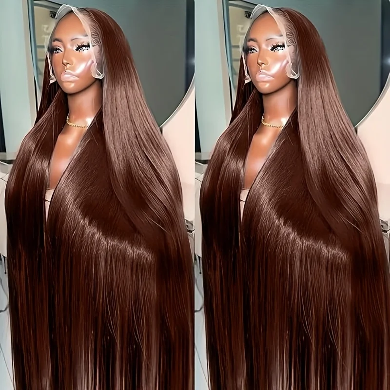 

# 4 цветных парика из натуральных волос Bone Straight, 13x4, шоколадно-коричневый, парик Bone Straight с HD-кружевом спереди, из натуральных волос, предварительно выщипанный, плотность 250%