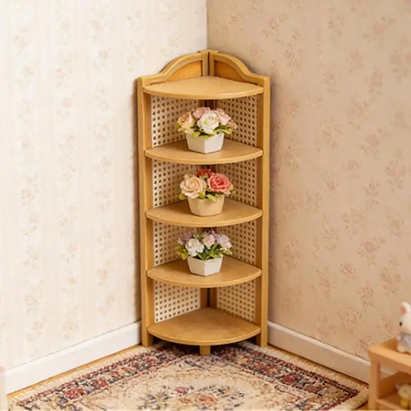 1/12 Dollhouse Miniature Corner Storage Rack Display Shelf Retro Furniture Scene Model
