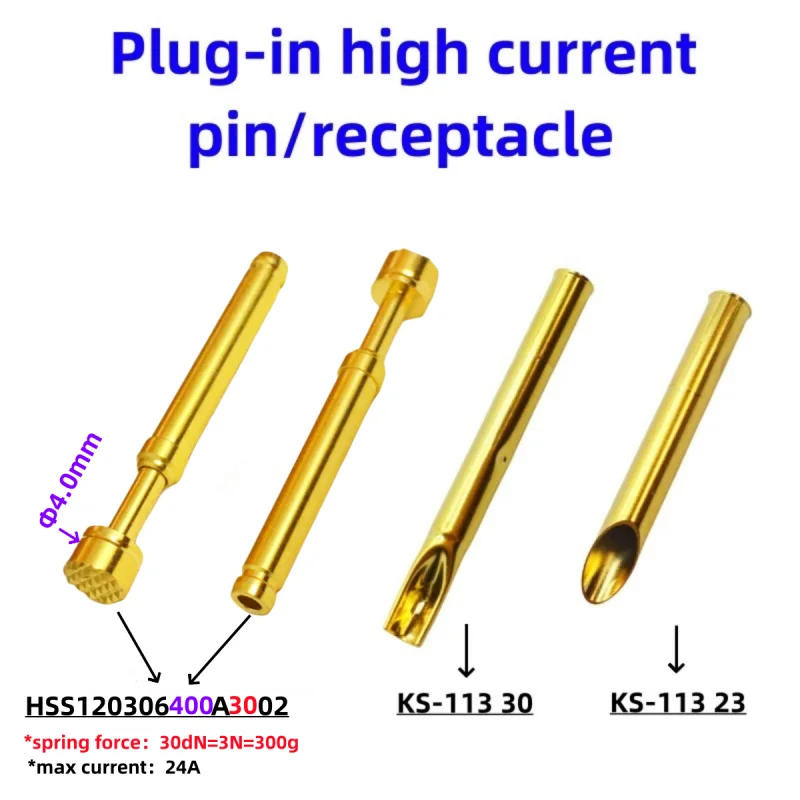 High Current Probe Plug-in Pin HSS120306400A3002 24A Test Pin Needle Cover KS-113 30 KS-113 23 Dia 4.0mm 2.65mm 27.3mm 300g