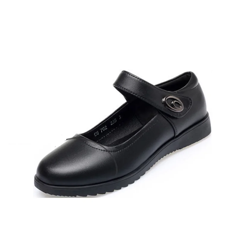 Fashion Sweet Light Weight Black Pu Leather Comfort Student School Shoes Women Leisure Street Office Buckle Strap Heel Shoes A10