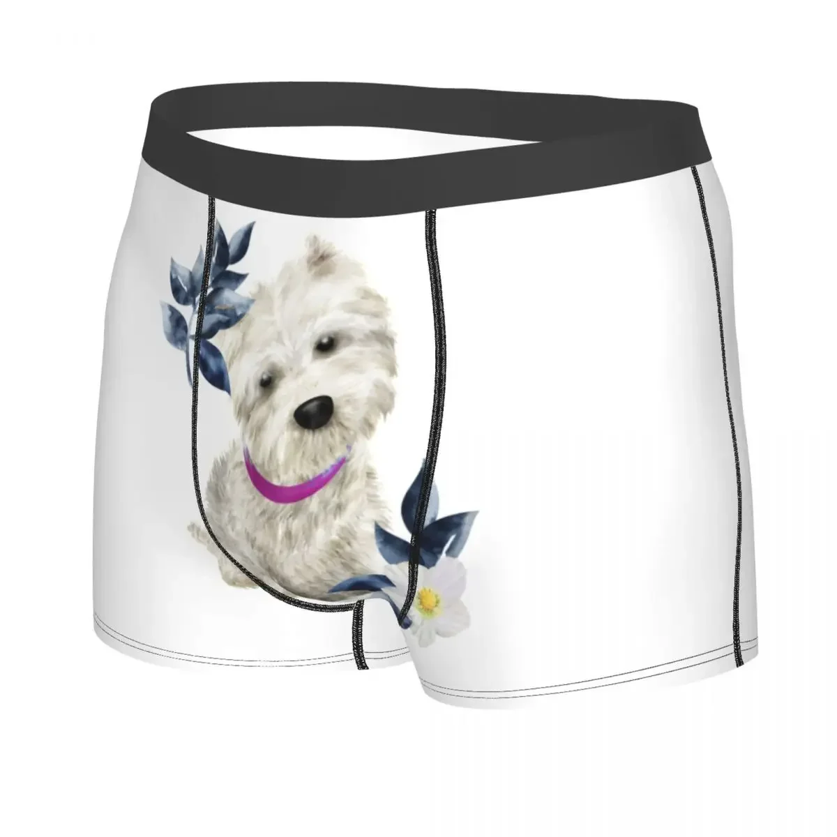 Custom Westie And Flowers Boxers Shorts Men's West Highland White Terrier Dog Briefs Underwear Cool Underpants