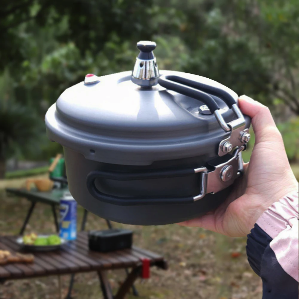 Camping Mini Pressure Cooker Outdoor 1-3 Person Aluminum Cookware Pot with Carry for  Bag, Foldable Handle 80Kpa Pressure Pot