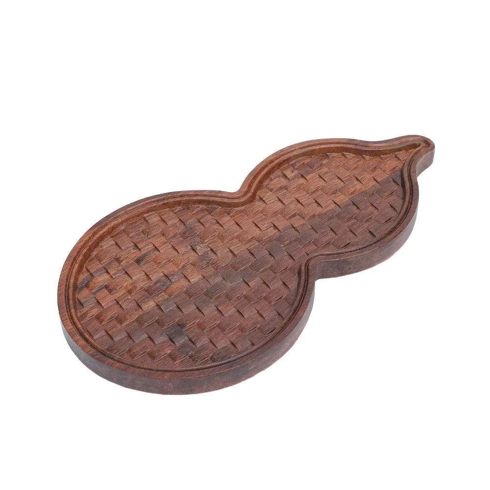 Plateau de service à thé en forme de gourde, côtés surélevés, en bambou, tapis de thé chinois, design artisanal, base antidérapante
