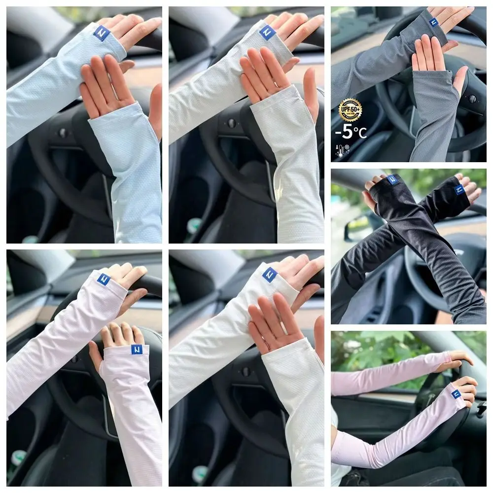 Anti-UV Ice Silk Sleeves Sun Protection Cover Cooling Sleeves Thin Long Gloves Arm Warmers Driving Gloves Sunscreen Sleeves