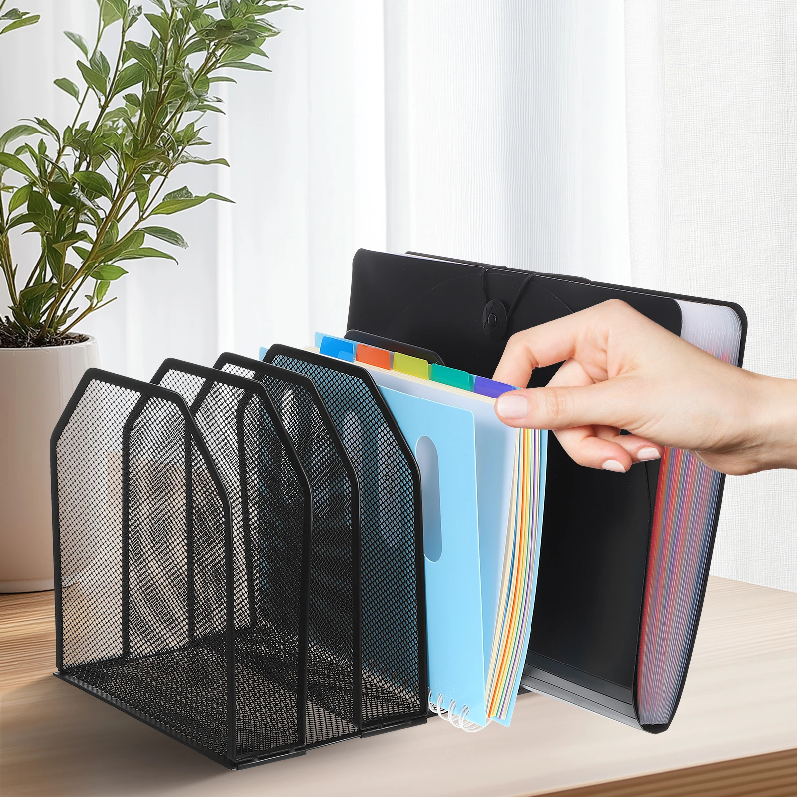 

Desktop File Organizer Holder Tray Rack Metal Storage Accessory Student Office Paper Sorter Upright Document Stand