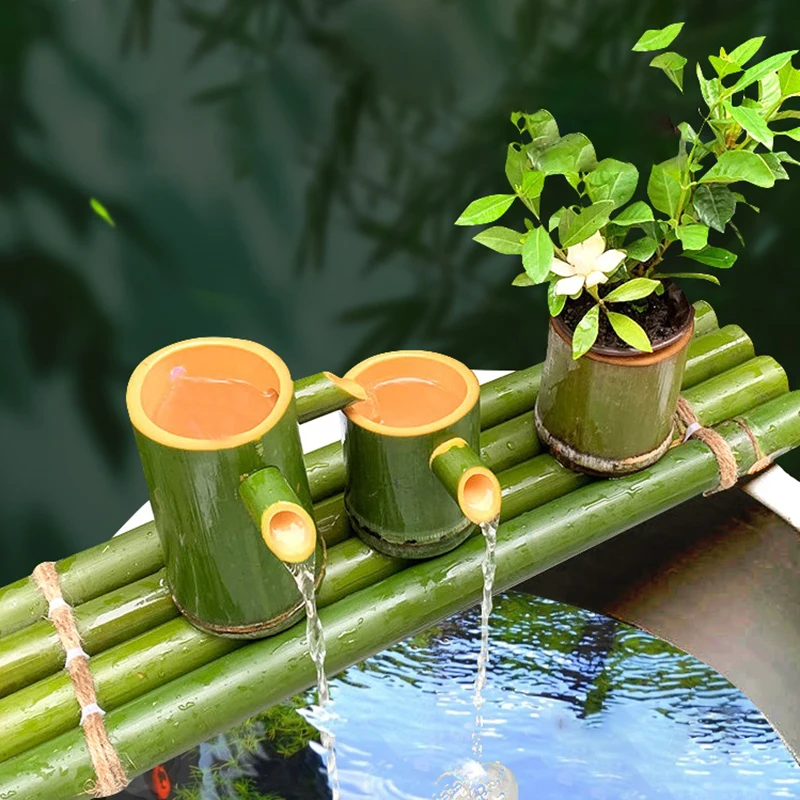 Bamboo Water Accessories Fish Tank Filter Living Room Courtyard Handmade Tube Fortune Decorative Ornaments Fountain Garden