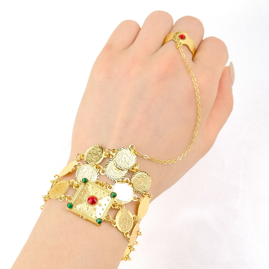 Women's Coin Classic Bracelet from Dubai, Africa, Middle East, and India Bride Colored Gemstone Ring, Wedding Gift