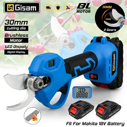 Gisam 30mm Brushless Electric Pruning Shears 2 Gears With LED Display Fruit Tree Bonsai Electric Scissors For Makita 18V Battery