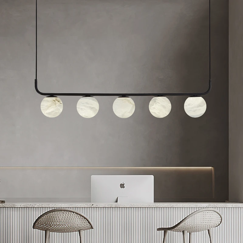Postmodern Villa Dining Room Brass Spanish Marble Pendant Light Nordic Simple Hotel Reception Chandelier