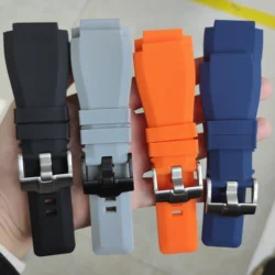 24x35mm for Bell Ross BR-01 BR-03 Series Men Waterproof Rubber Orange Gray Watch Strap WatchBand Replacement Bracelet Wristband