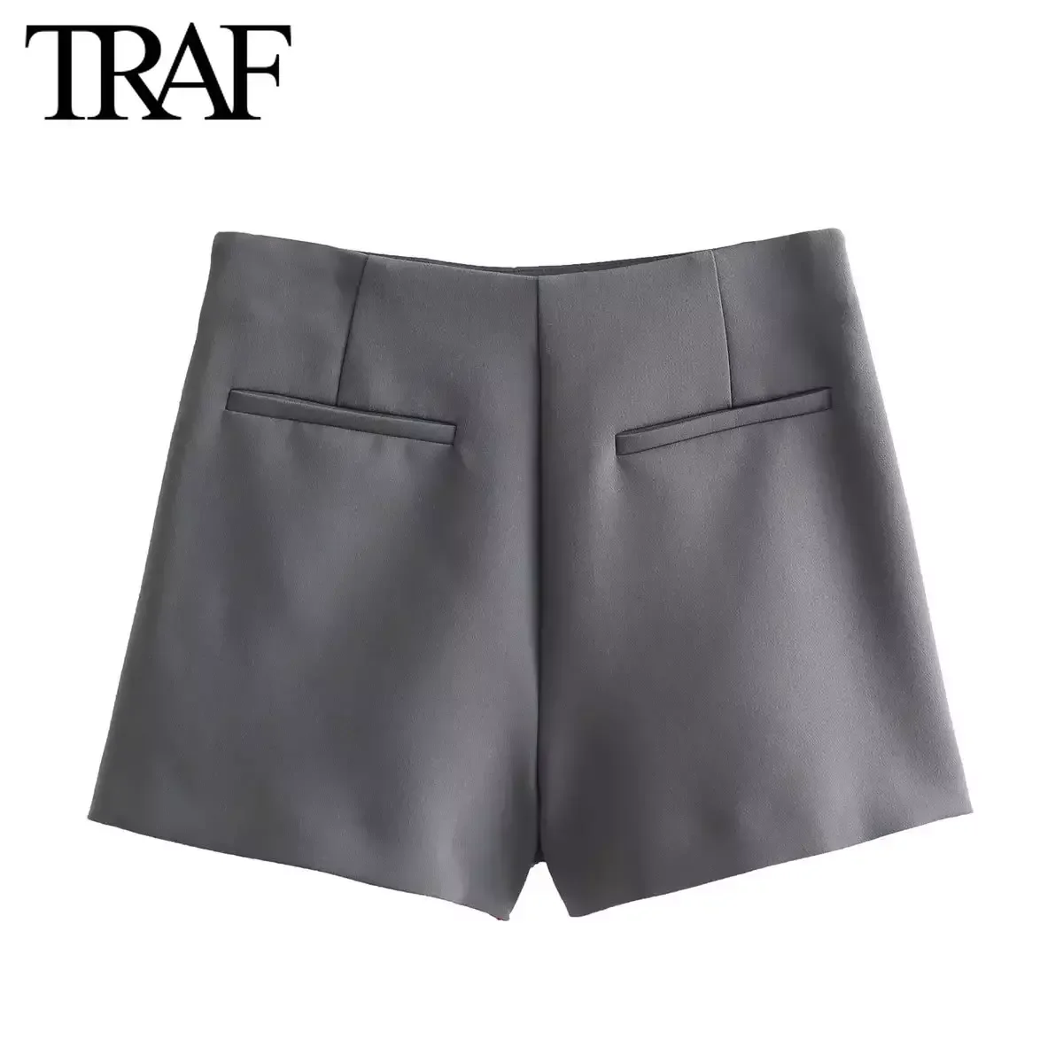 TRAF Women Fashion 2024 Spring New Casual Asymmetric Pocket SkirtPants Chic Female High Waisted Culottes Wide Leg Shorts Mujer