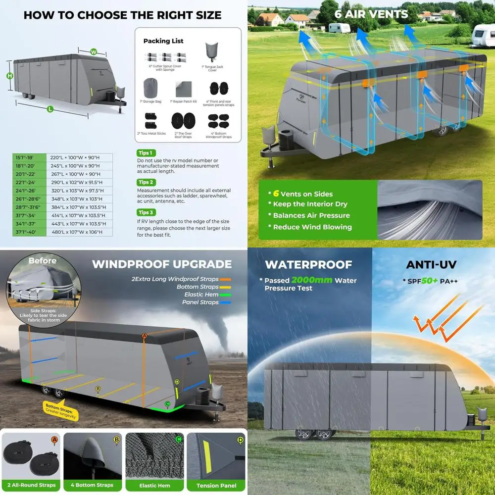 

Очень толстый 7-слойный чехол для прицепа для автофургона, защита от ультрафиолета, атмосферостойкий, риф-стоп, универсальный чехол для автофургона 20–1–22 дюйма
