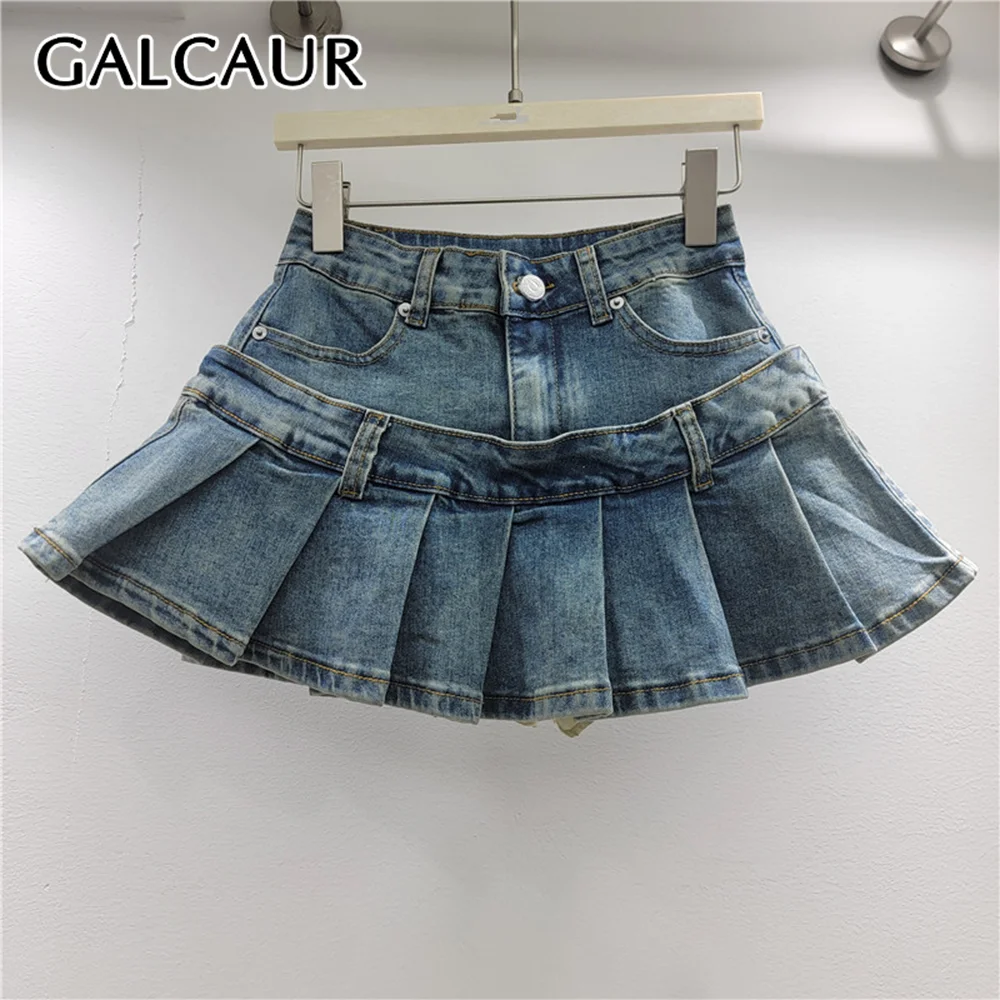 

Новая модная женская мини-юбка GALCAUR: облегающая, с карманами, в стиле пэчворк, с плиссировкой, А-силуэт