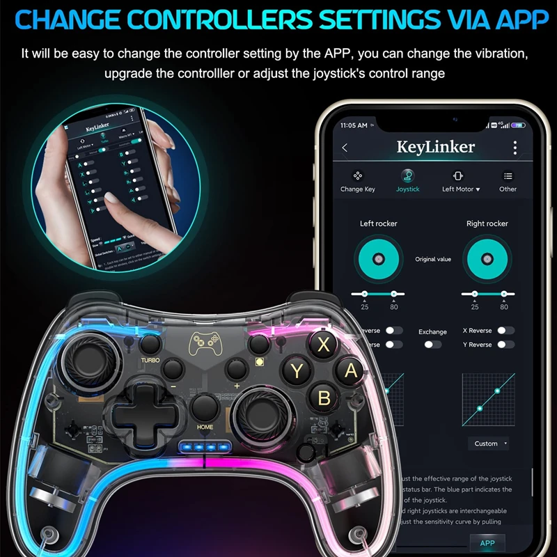 Gra wideo Gamepad RGB bezprzewodowy Pro kontroler kompatybilny z Nintendo Switch/Switch Lite/Switch ored/Android/IOS/Windows PC/Mobile