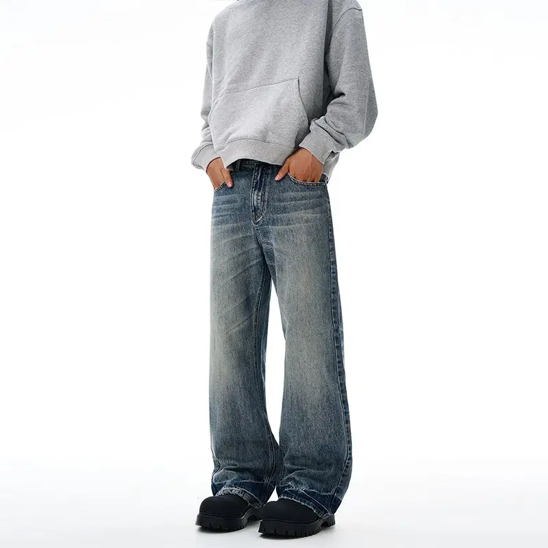 الرجال حجم كبير المألوف الربيع والخريف غسلها مستقيم الساق الجينز الرجعية تنوعا فضفاضة و البالية سراويل تقليدية جديد