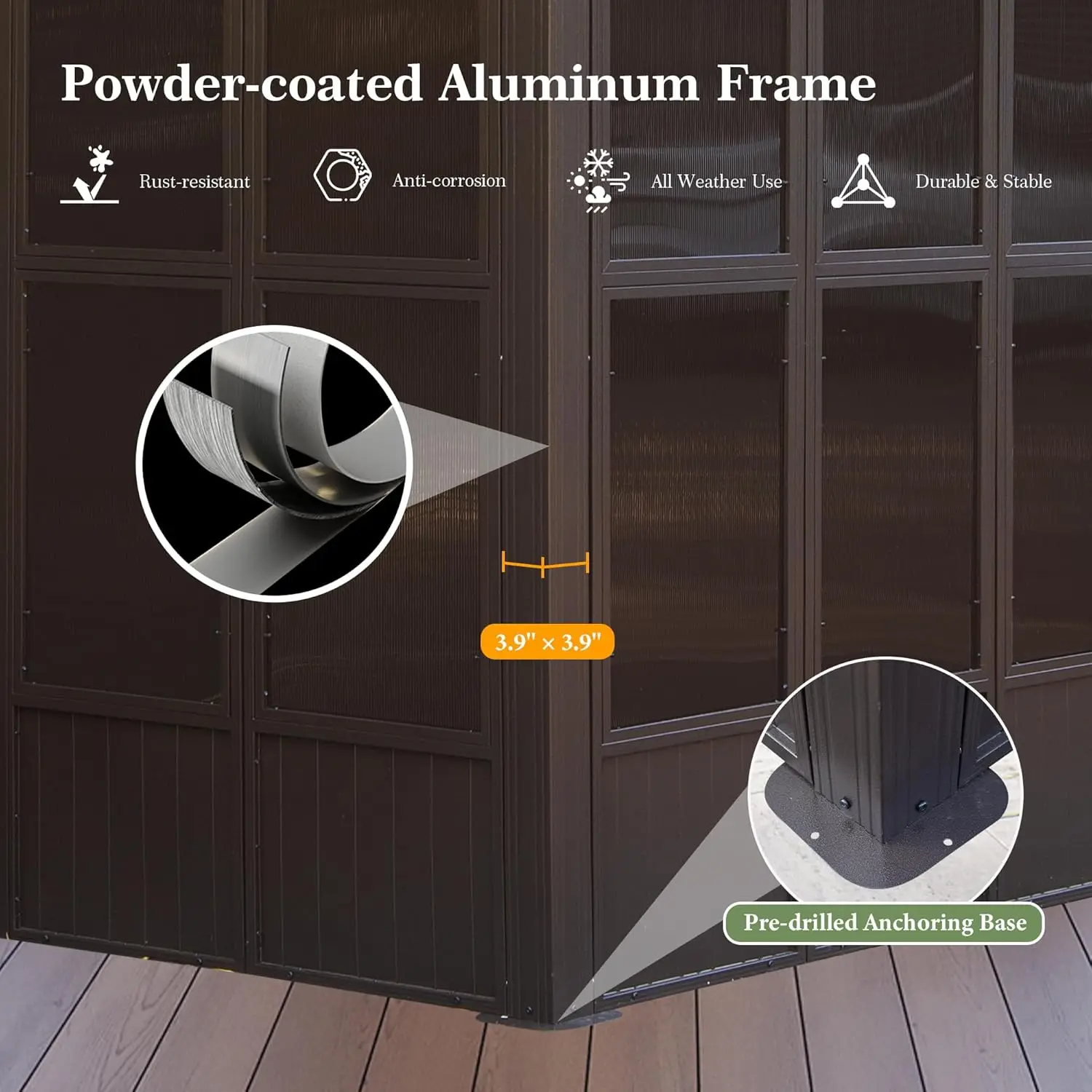 12x20FT الحائط غرفة الشمس أكشاك الموجبة مع سقف الصلب المجلفن في الهواء الطلق غرفة الشمس الدائمة المزعج إلى أكشاك لفناء سطح السفينة