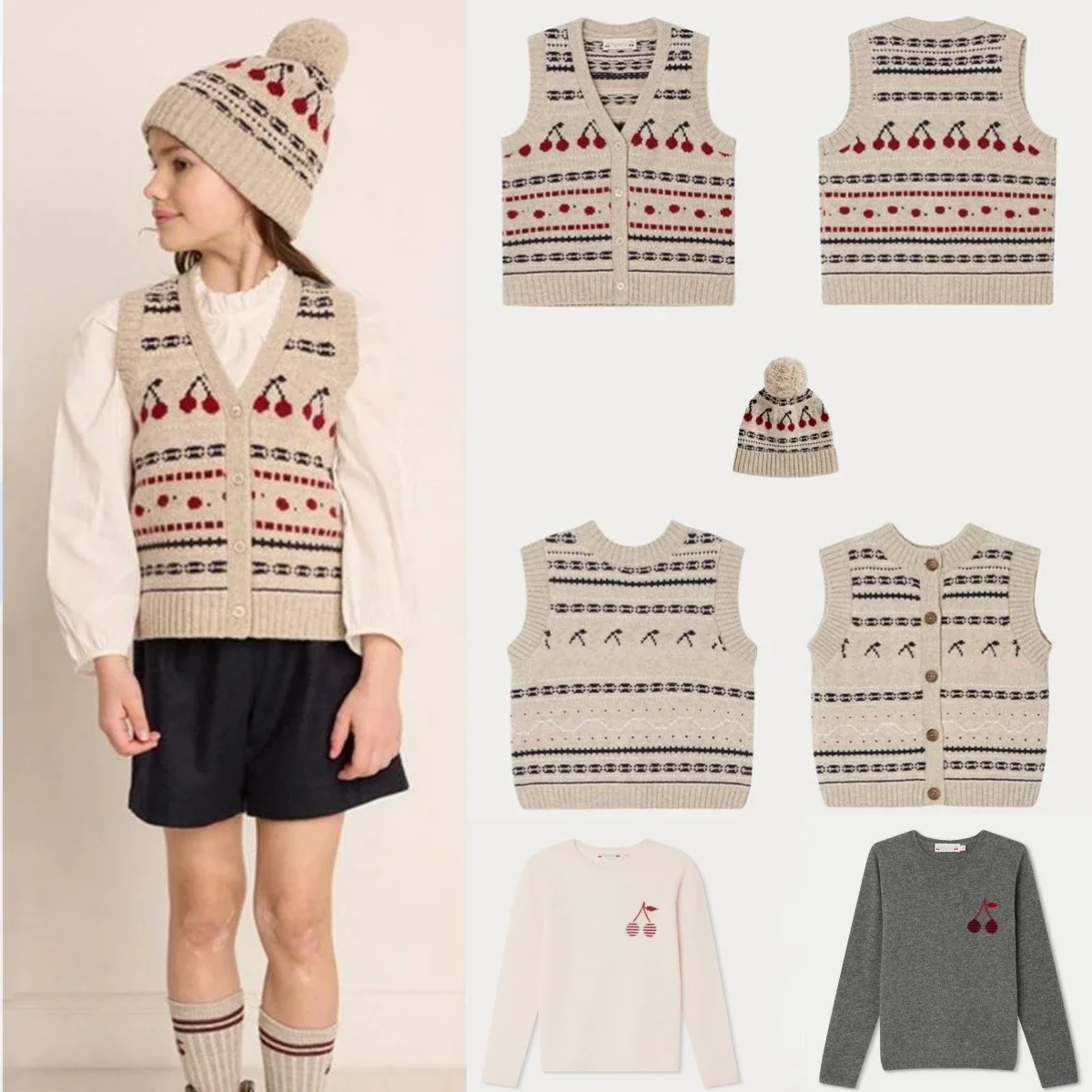 Baby Sweater BP Brand Girl Winter Clothes Rainbow Knitted Toddler Boys Tops Cherry Cute Long Sleeve Cardigan Kids Wool Coat Hat