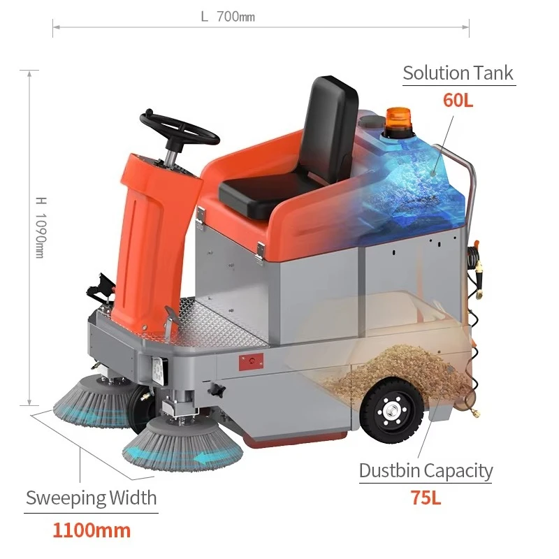 R-S1100 Industrial Sweeper With All Stainless Steel Chassis Suitable for Large Area Cleaning, Ideal for Factory, Warehouse
