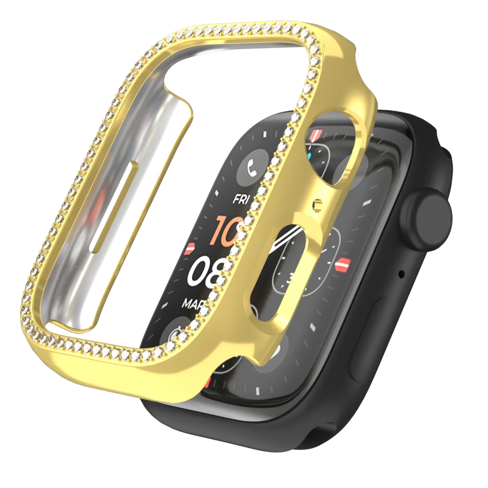 Casing jam tangan Apple, penutup berlian berkilau + casing jam tangan Apple, Bumper berlian 45mm 41mm 40mm 44mm 42mm 38mm + pelindung berongga Iwatch Seri 7 8 5 6 SE