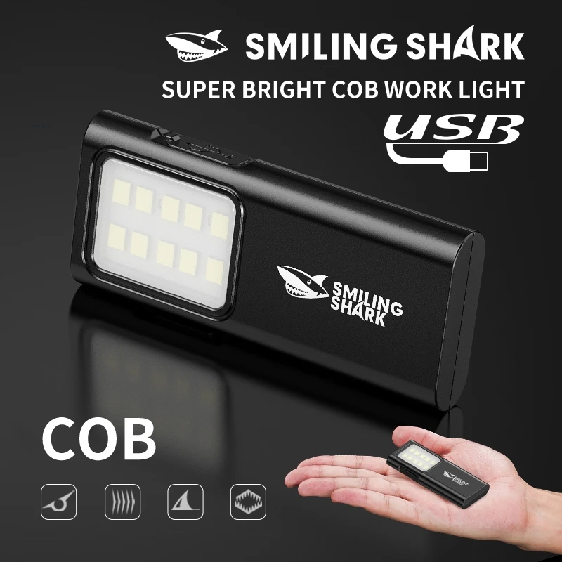 Smiling Shark TIP065 Mini Rechargeable Worklight,COB LED Floodlight Super Bright Pocket Flashlight for Outdoor Running Hiking