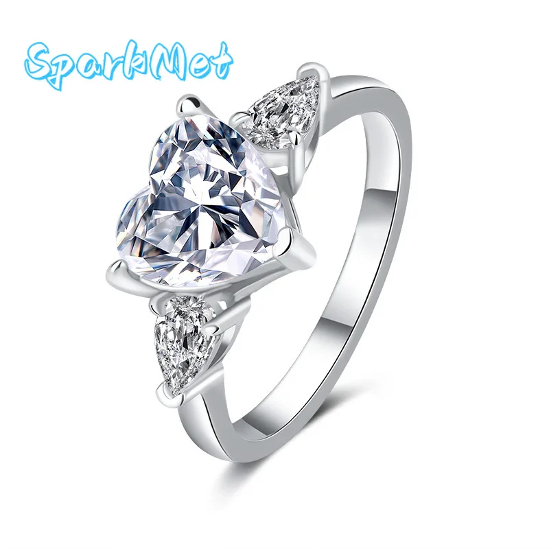

Кольцо SparkMet из 100% настоящего сердца с муассанитом 1-2 карата с сертификатом, пройденный тест на бриллианты, женские вечные украшения, серебро S925
